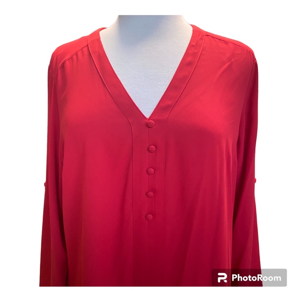 Express Woman’s 3/4 Button Down Red Long Sleeves … - image 2